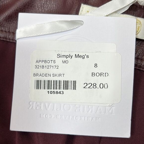 NWT Marie Oliver Braden Vegan Mini Skirt in Bordeaux Size 8 - Picture 9 of 15